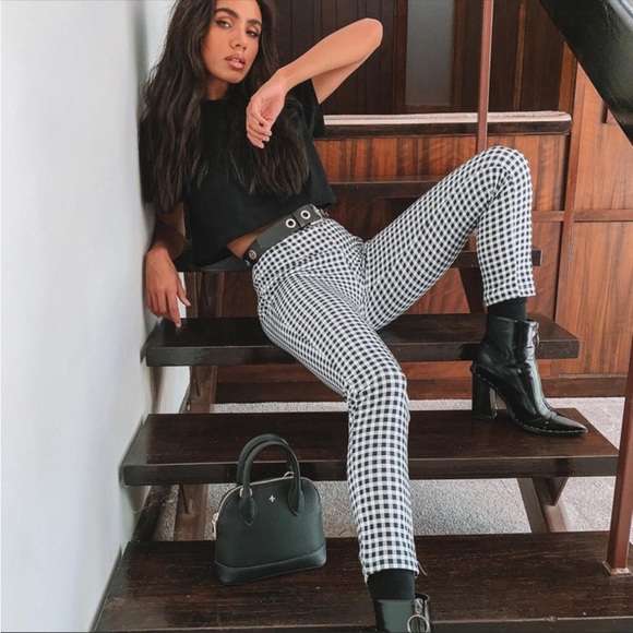 Princess Polly Iggy Gingham Plaid Pants Size 2 - Picture 1 of 4